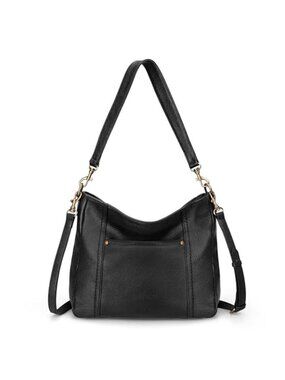 Black Genuine Leather Hobo Crossbody Shoulder Bag Women Retro Pebbled Purse